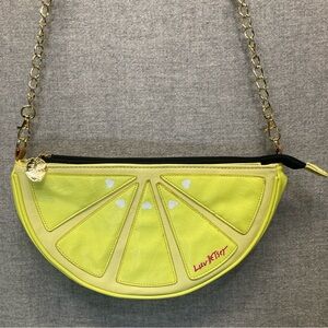 Luv Betsey Johnson Kitsch Crossbody Purse Lemon Slice Citrus Yellow Pink Gold